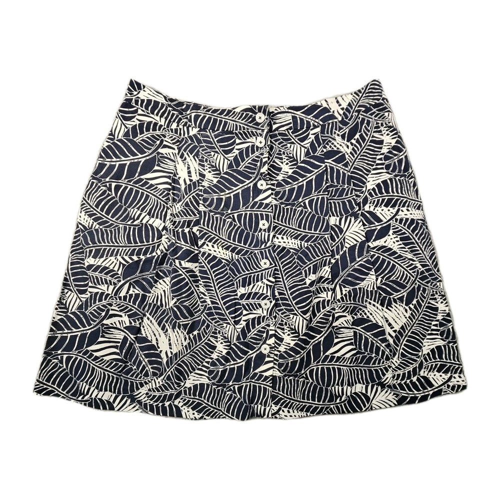 Brooks Brothers Skirt 14 Navy Cotton Stretch Button Front Leaf Coastal Resort